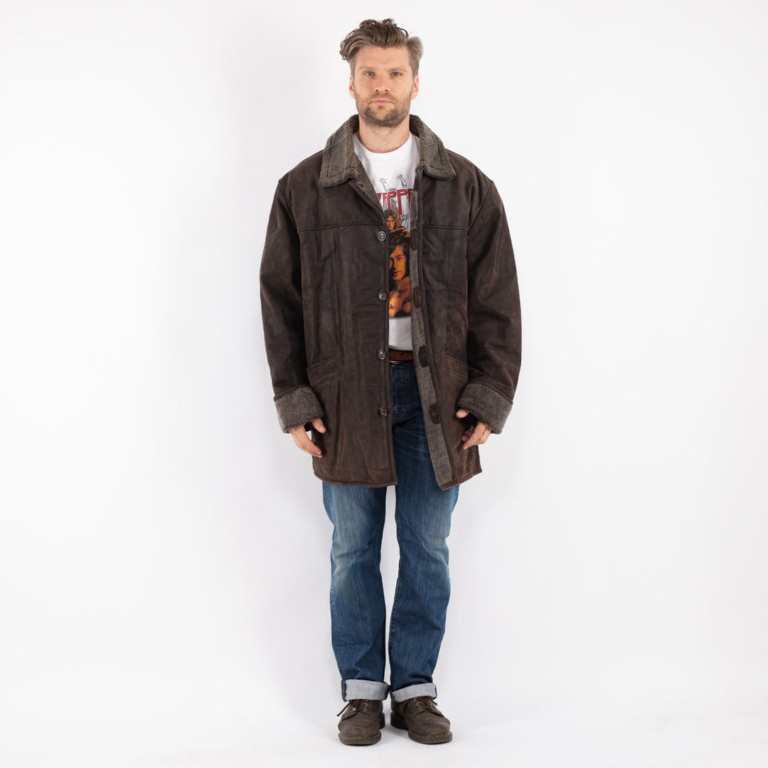 Vintage Men Suede Sherpa Coat in Brown