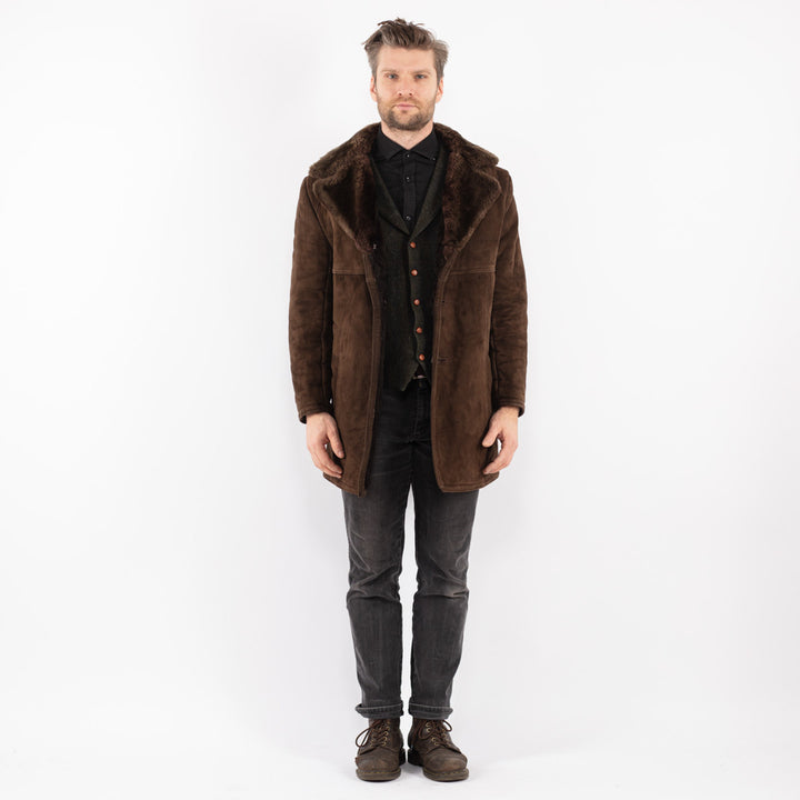 Vintage 70's Men Suede Sherpa Coat in Brown