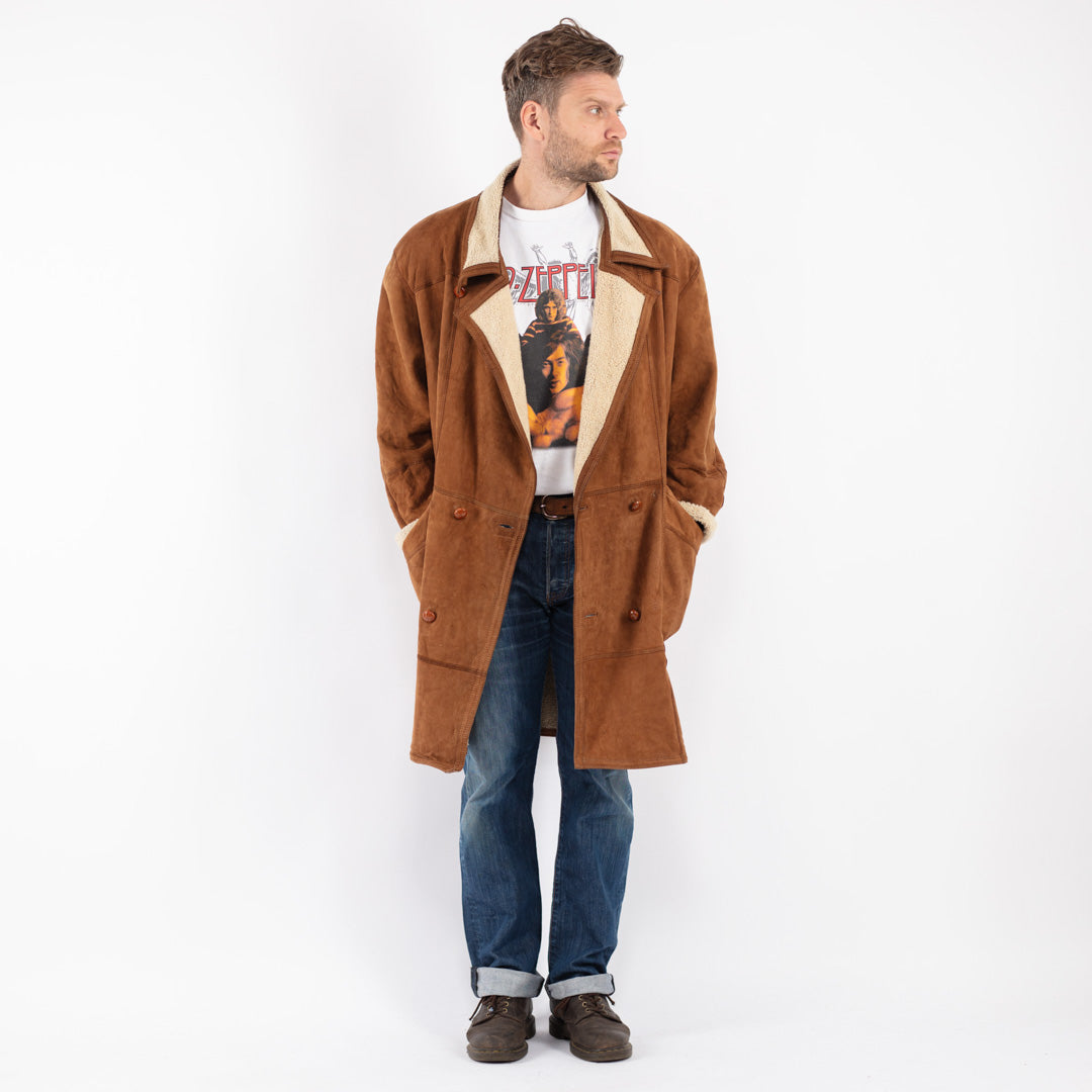 Vintage Men Sheepskin Coat in Brown