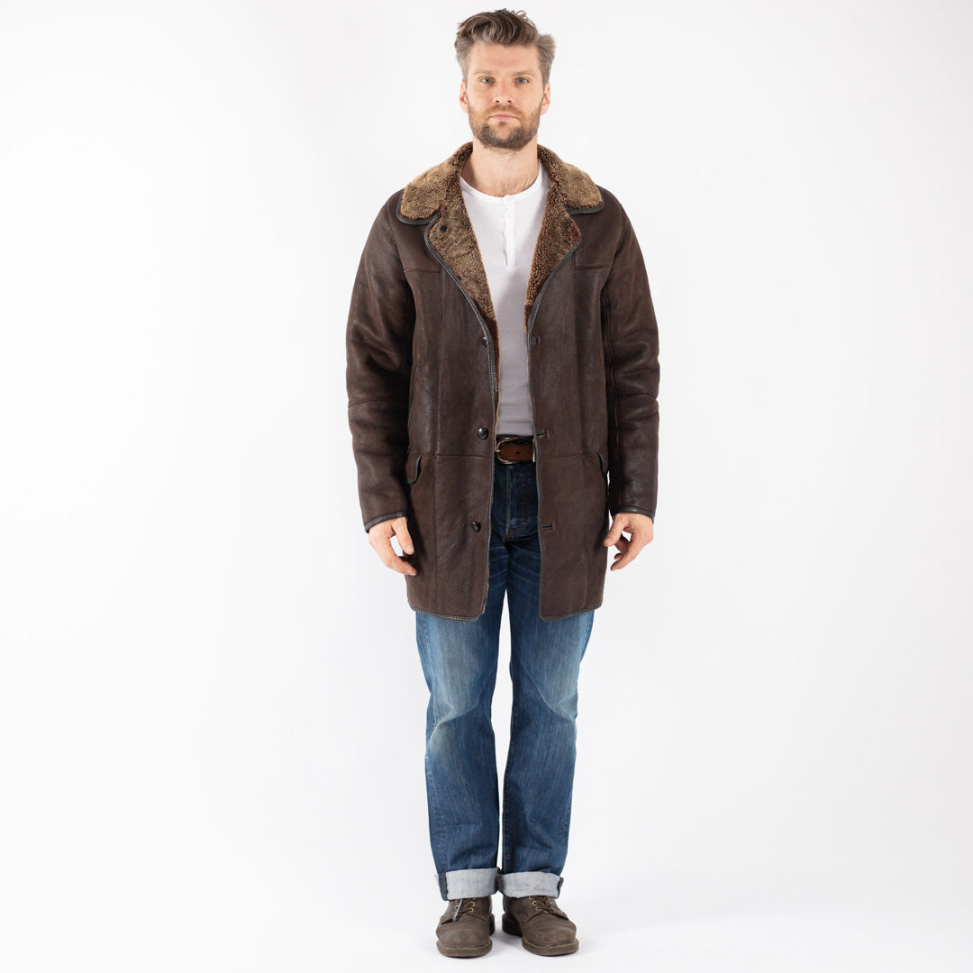 Vintage 90's Men Sheepskin Coat in Brown