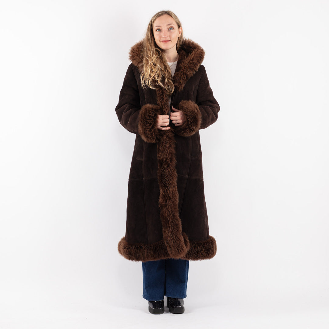 Vintage 70's Women Sheepskin Coat in Brown