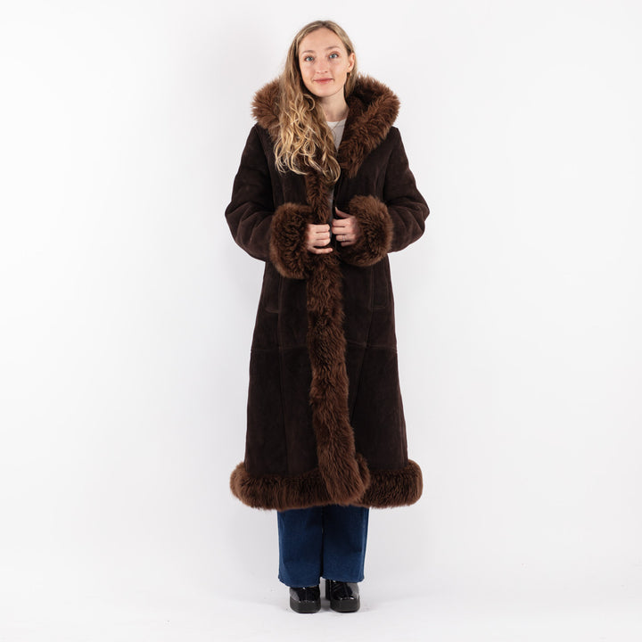 Vintage 70's Women Sheepskin Coat in Brown