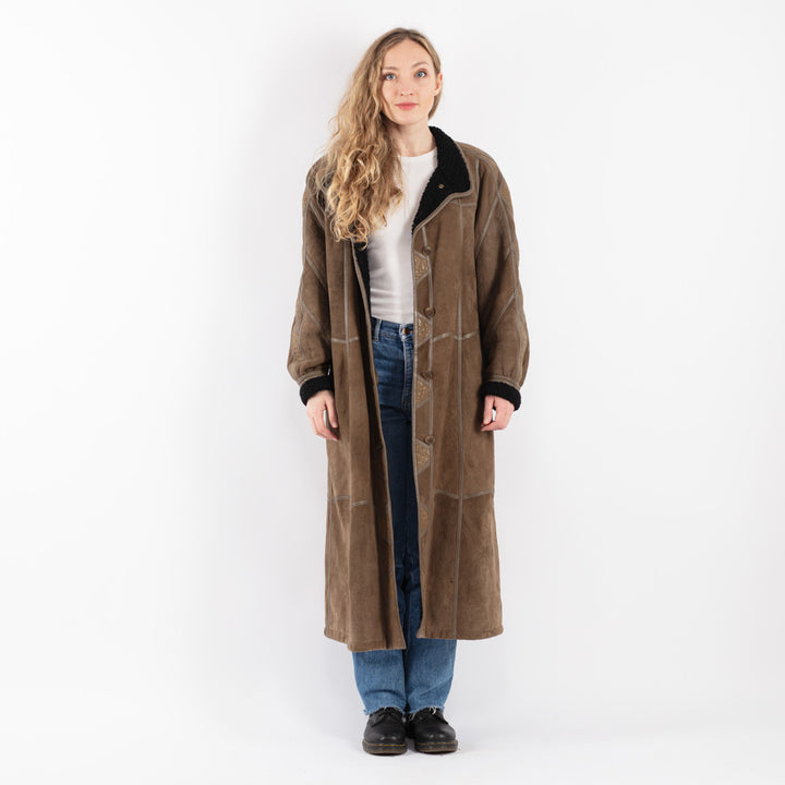 Vintage 90's Women Sheepskin Coat in Brown