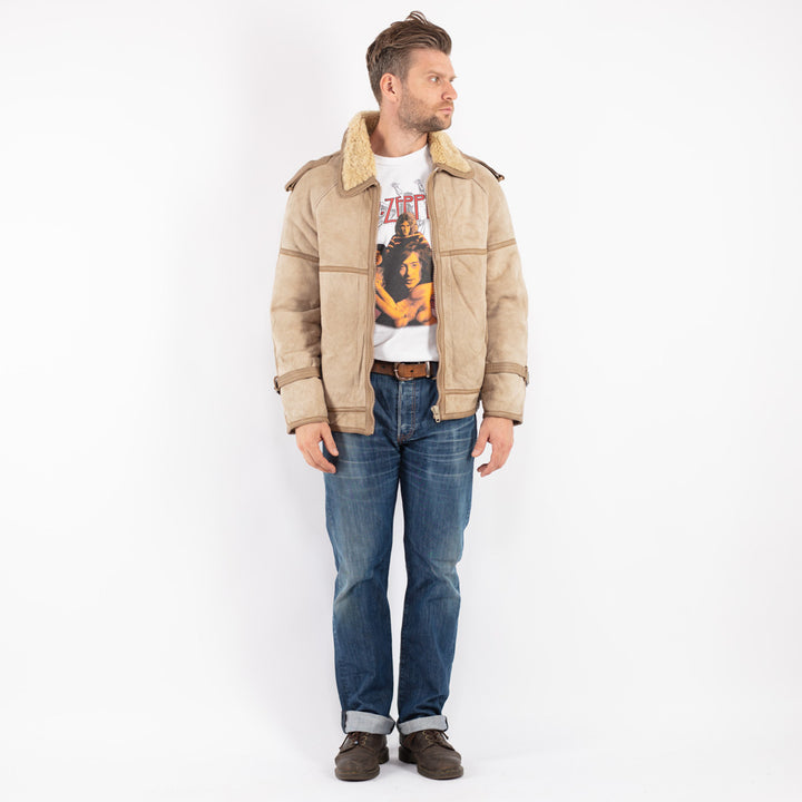 Vintage 70's Men Sheepskin Jacket in Beige