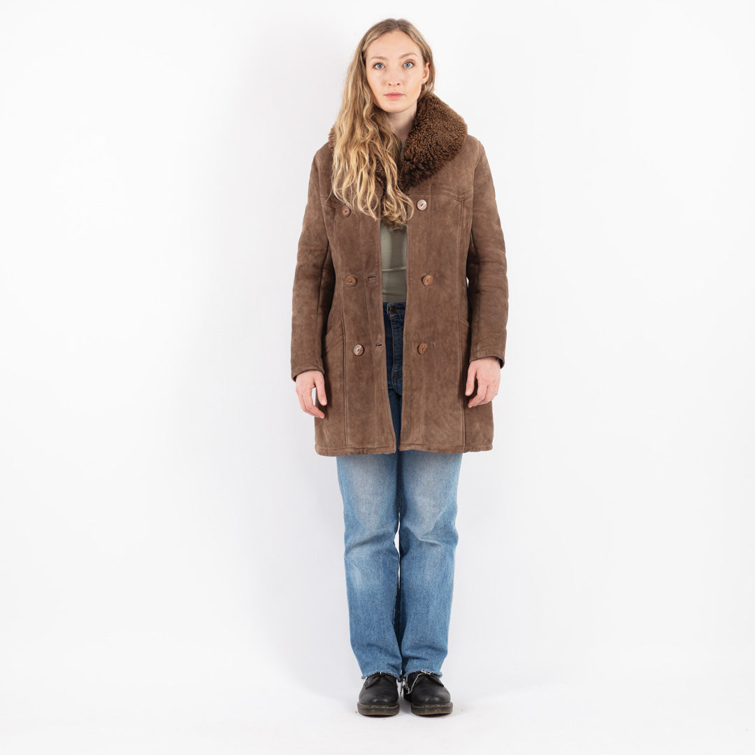 Vintage 70's Women Sheepskin Coat in Brown