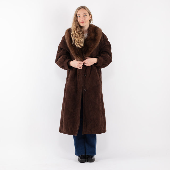 Vintage 70's Women Sheepskin Coat in Brown