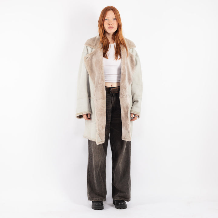 Vintage 80's Women Sheepskin Coat in Beige