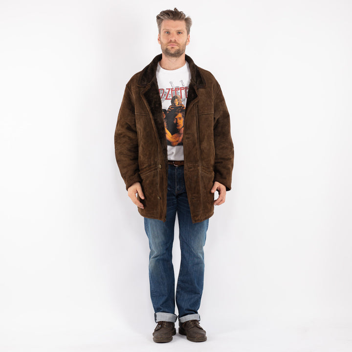 Vintage Men Sheepskin Coat in Brown