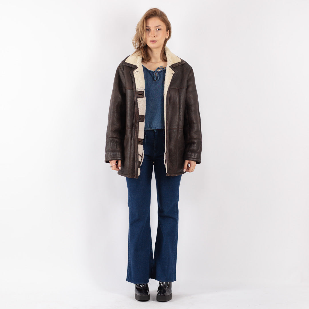 Vintage 90's Women Sheepskin Coat in Brown