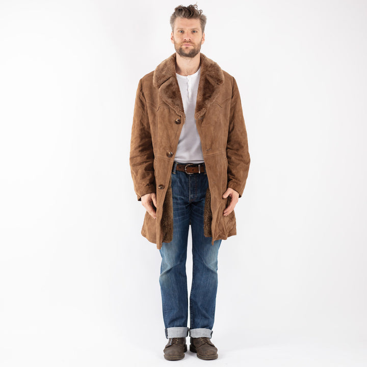 Vintage 70's Men Suede Sherpa Coat in Beige