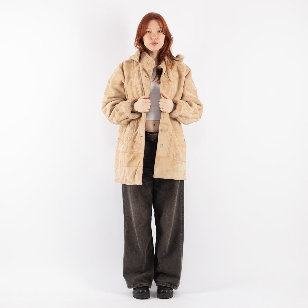 Vintage 90's Women Sheepskin Coat in Beige