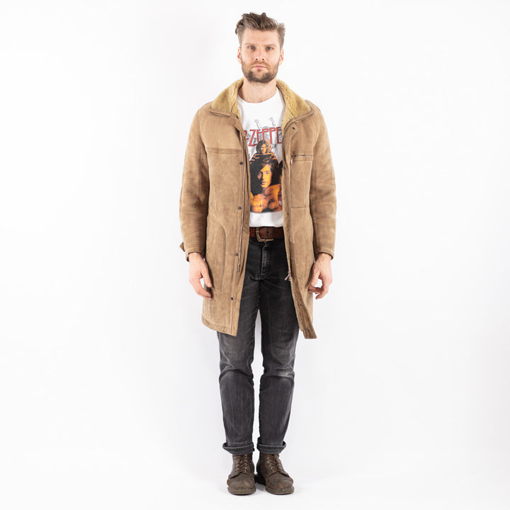 Vintage 70's Men Sheepskin Coat in Beige