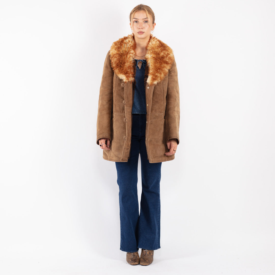 Vintage 70's Women Sheepskin Shearling Coat in Beige