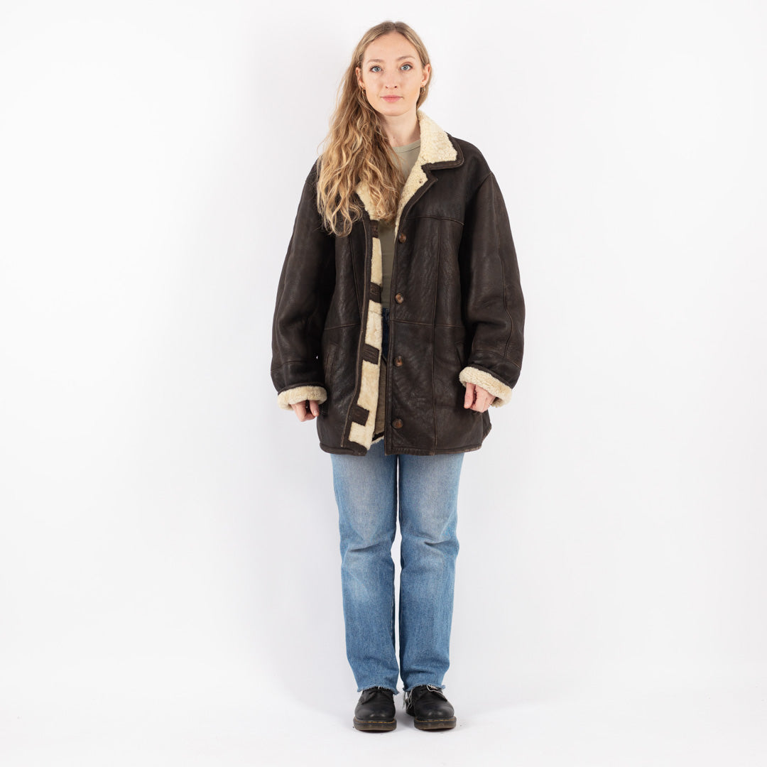 Vintage 80's Women Sheepskin Coat in Brown