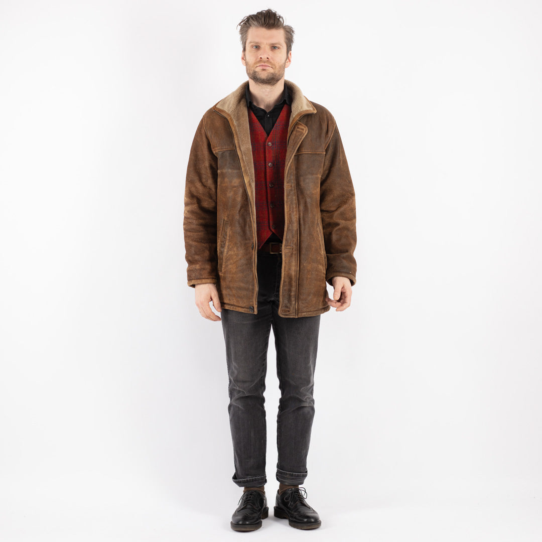 Vintage 90's Men Suede Sherpa Jacket in Brown