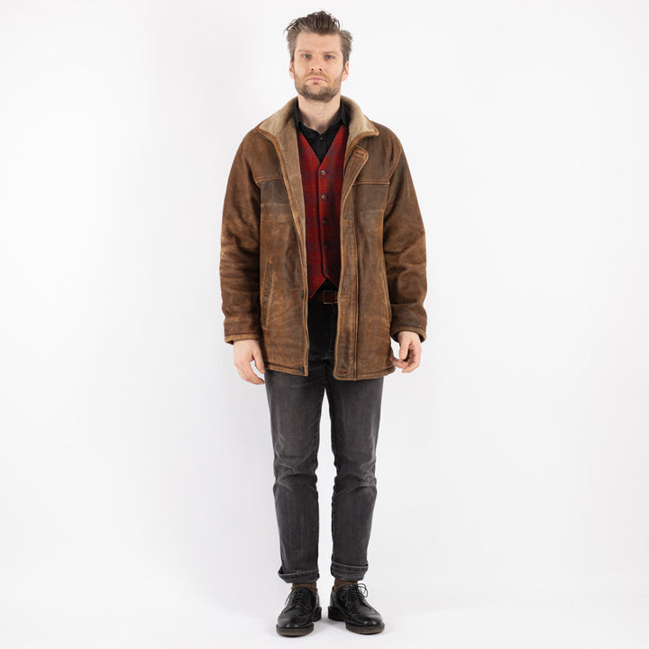 Vintage 90's Men Suede Sherpa Jacket in Brown