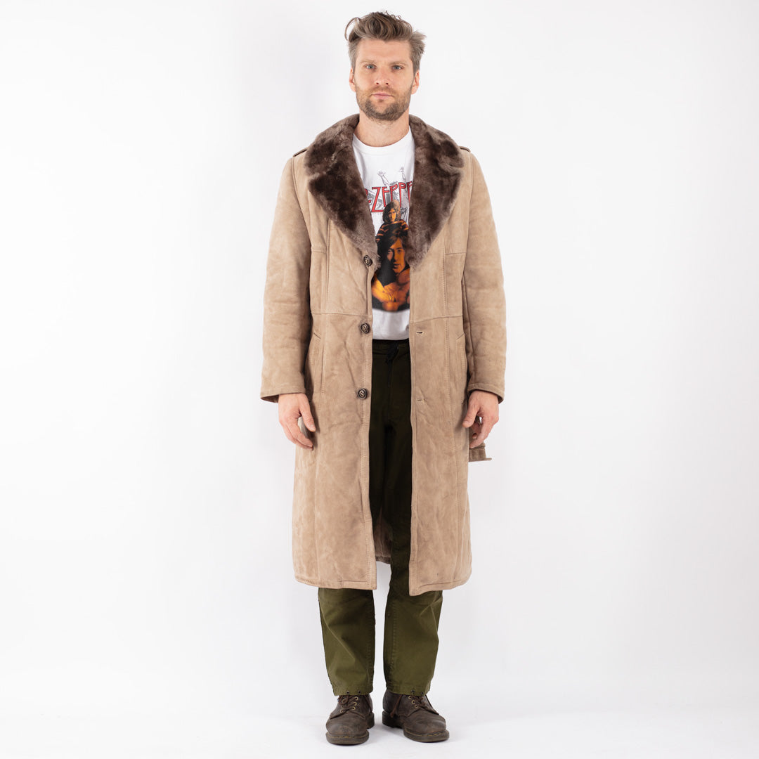 Vintage Men Sheepskin Coat in Beige