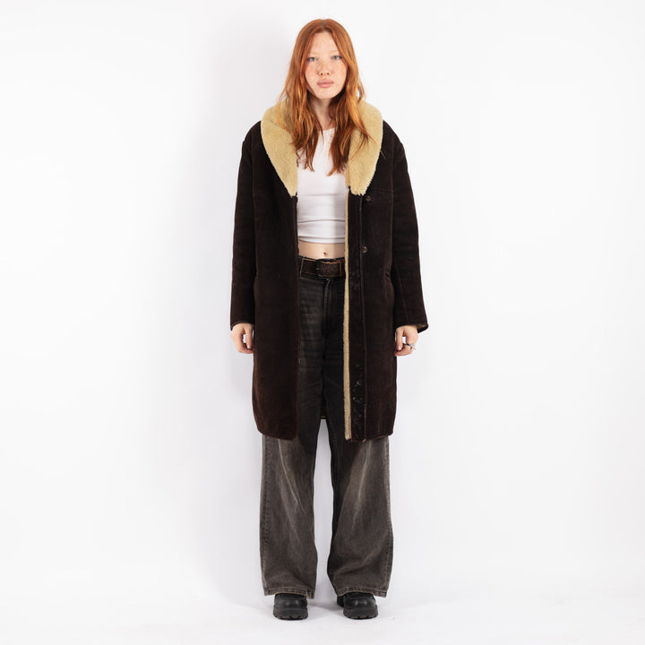 Vintage 70's Women Sheepskin Coat in Brown