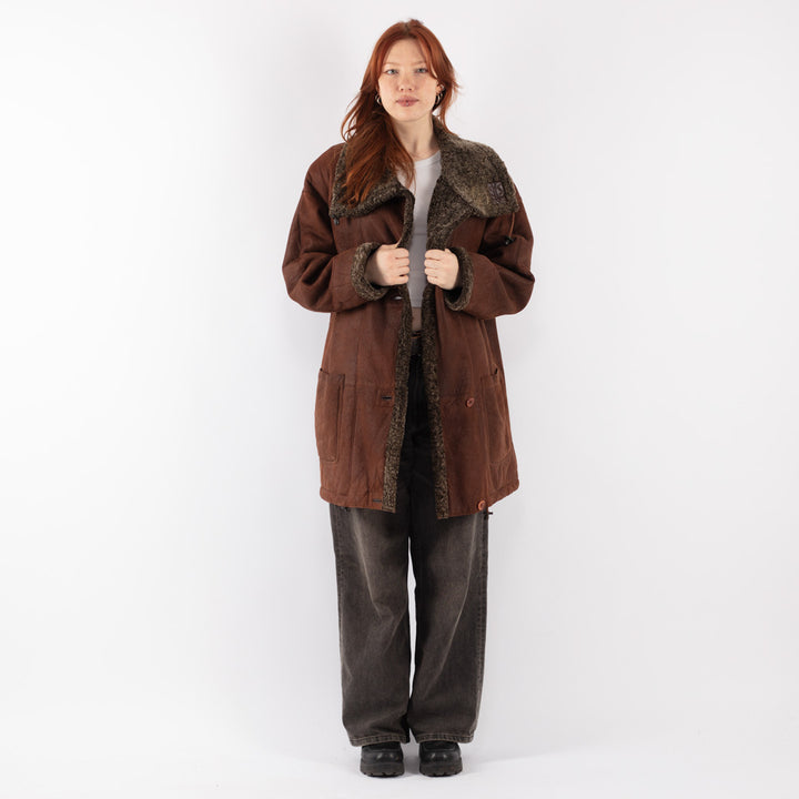 Vintage 90's Women Sheepskin Coat in Brown