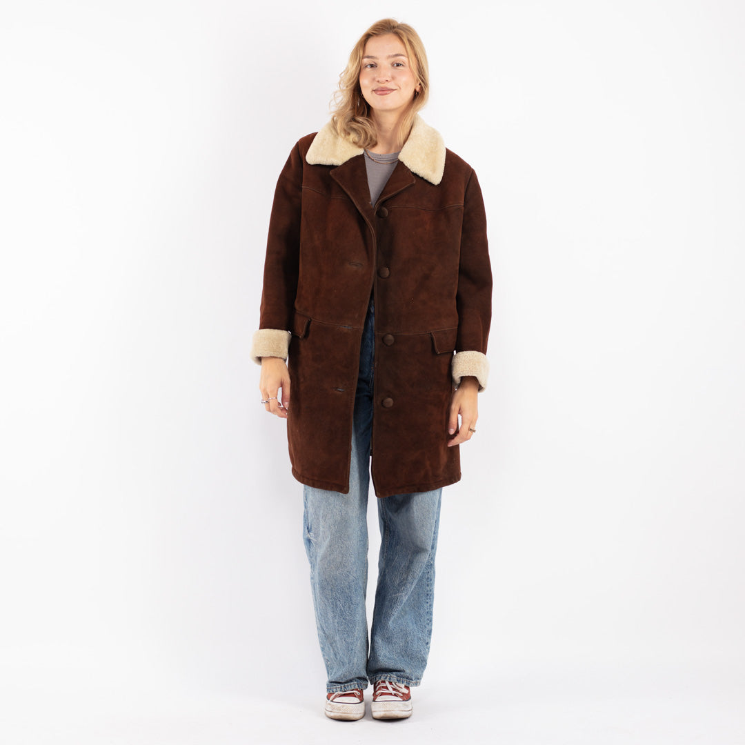 Vintage 70's Women Sheepskin Coat in Brown