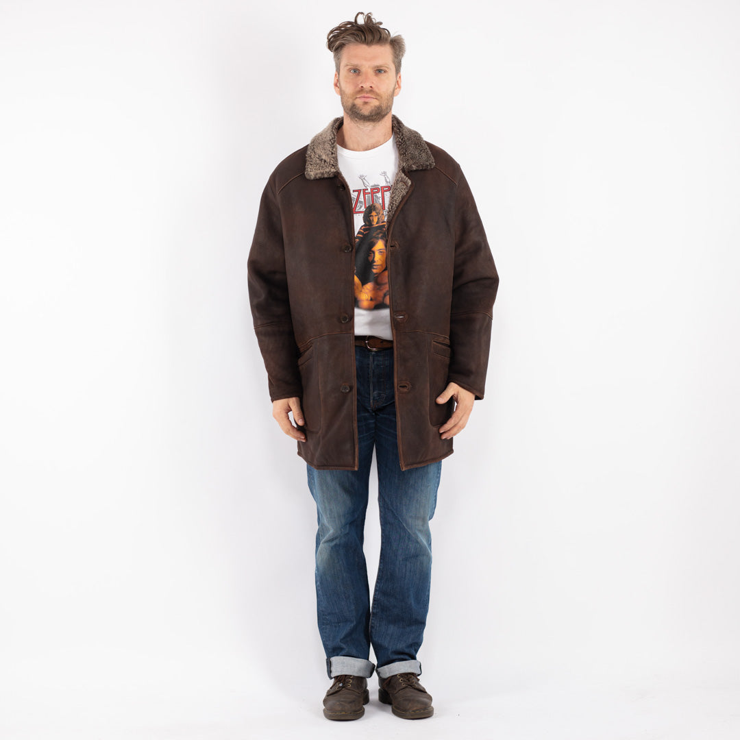 Vintage Men Sheepskin Coat in Brown