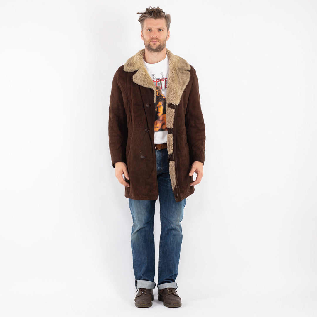 Vintage Men Sheepskin Coat in Brown