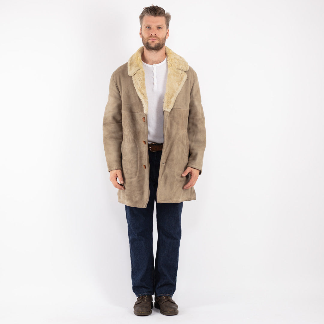 Vintage 70's Men Sheepskin Coat in Beige