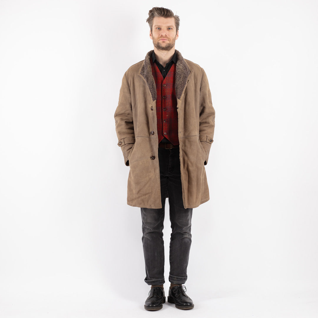 Vintage 70's Men Sheepskin Coat in Beige