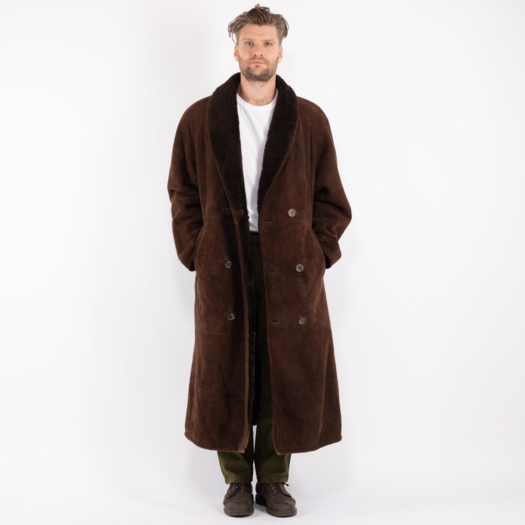 Vintage 80's Men Shearling Coat in Brown