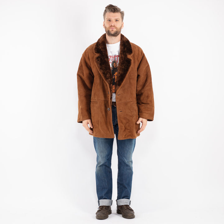 Vintage Men Sheepskin Shearling Coat in Brown