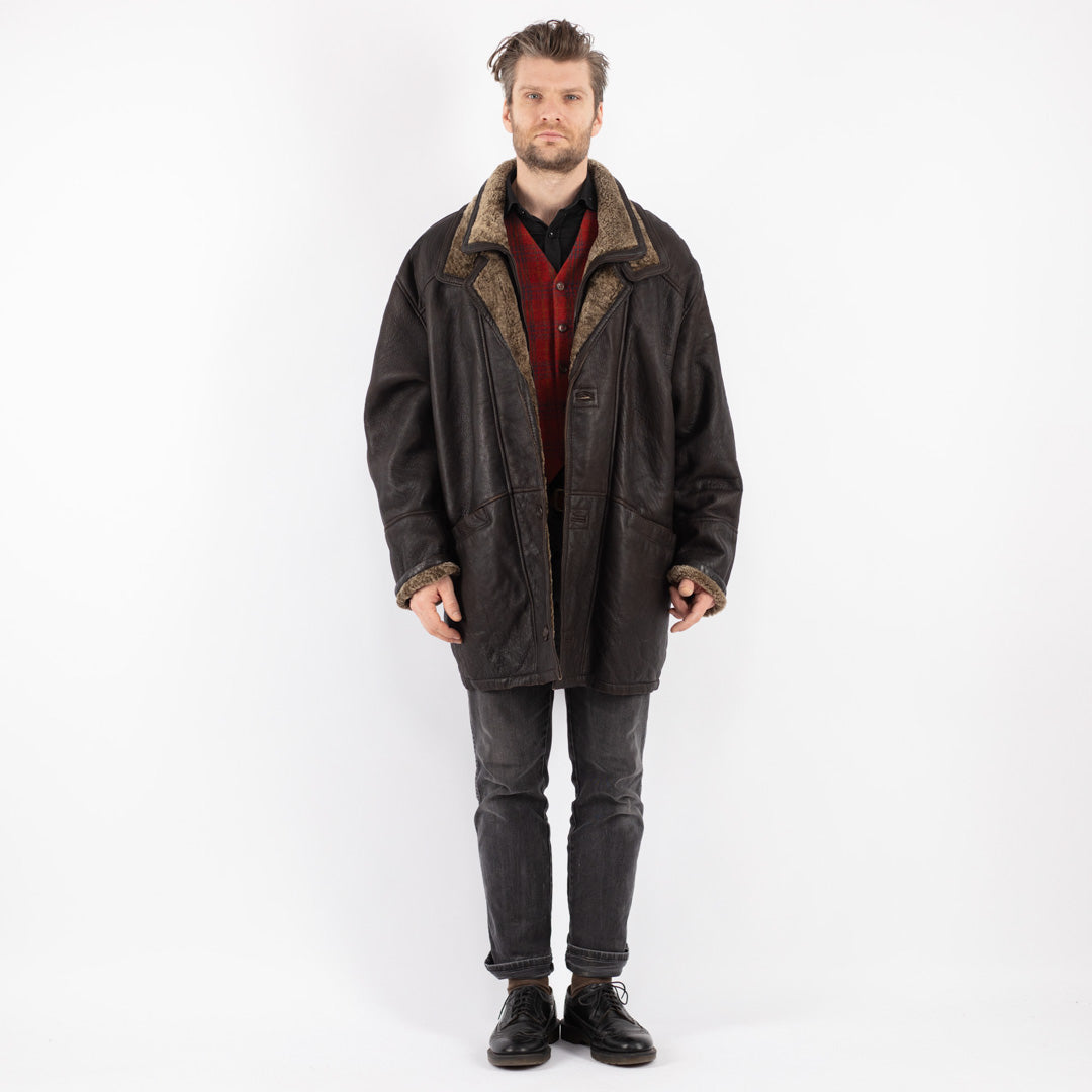 Vintage 90's Men Sheepskin Coat in Brown - NorthernGrip