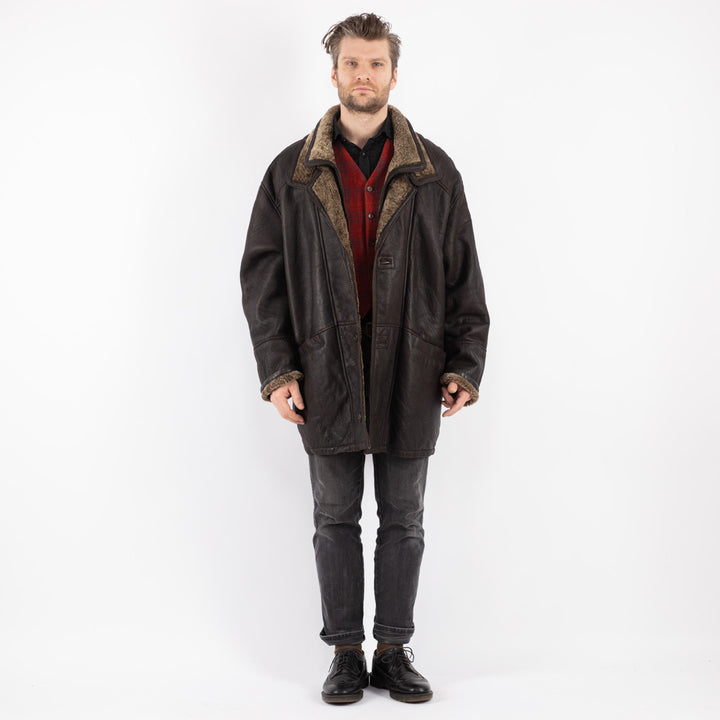 Vintage 90's Men Sheepskin Coat in Brown - NorthernGrip