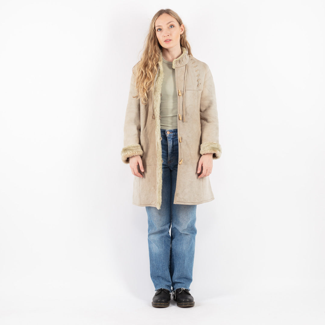 Vintage 70's Women Sheepskin Coat in Beige