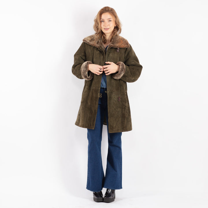 Vintage 90's Women Sheepskin Coat in Green