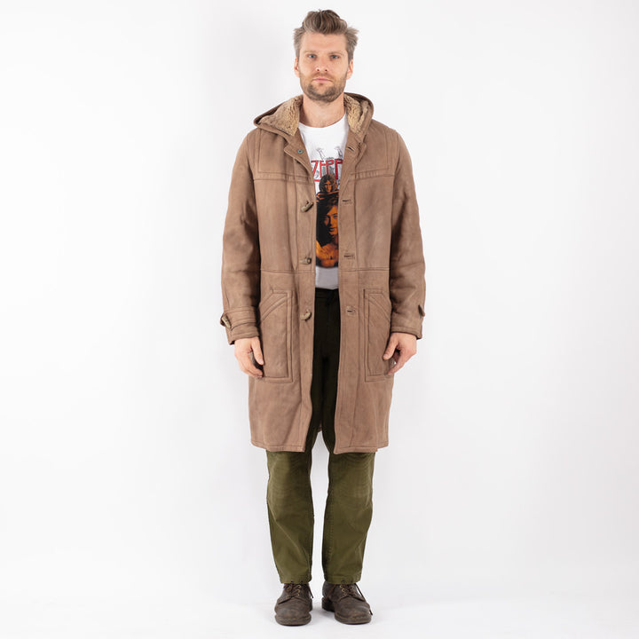 Vintage Men Sheepskin Coat in Beige