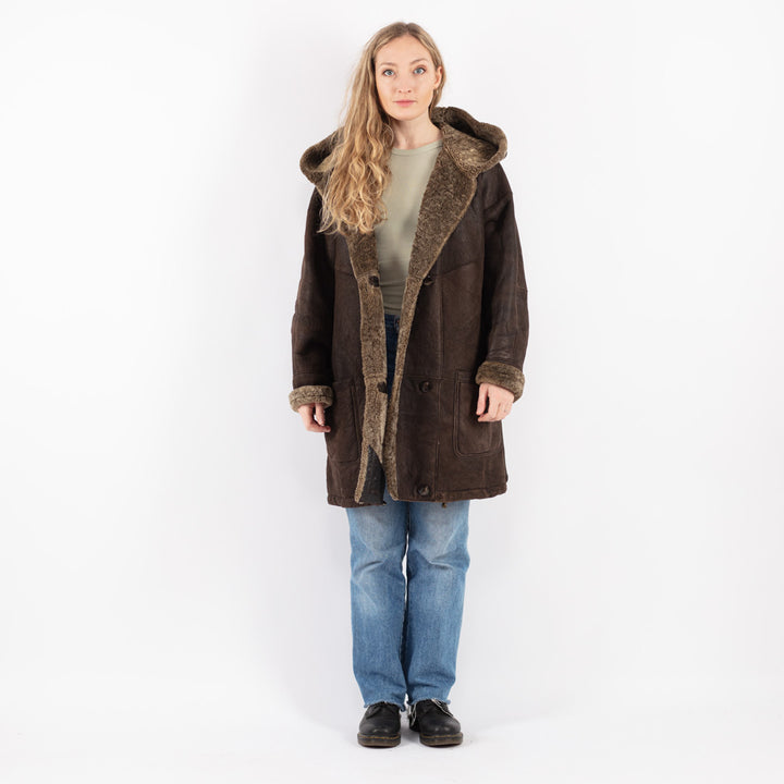 Vintage 90's Women Sheepskin Coat in Brown