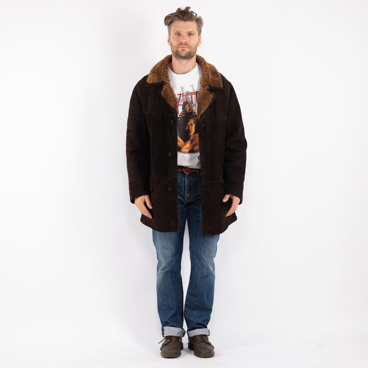 Vintage Men Sheepskin Coat in Brown