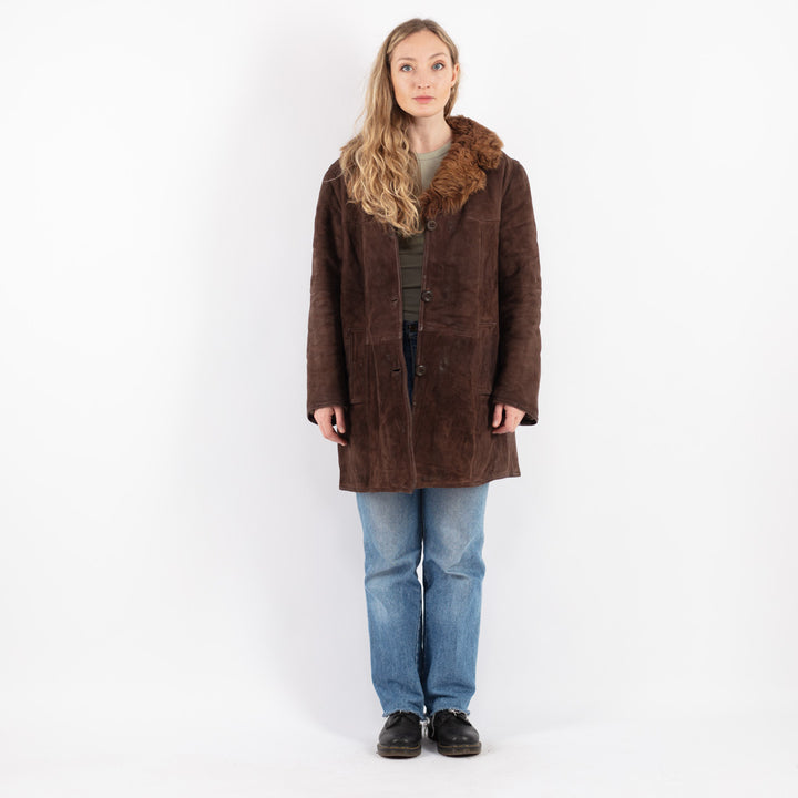 Vintage 70's Women Sheepskin Shearling Coat in Brown