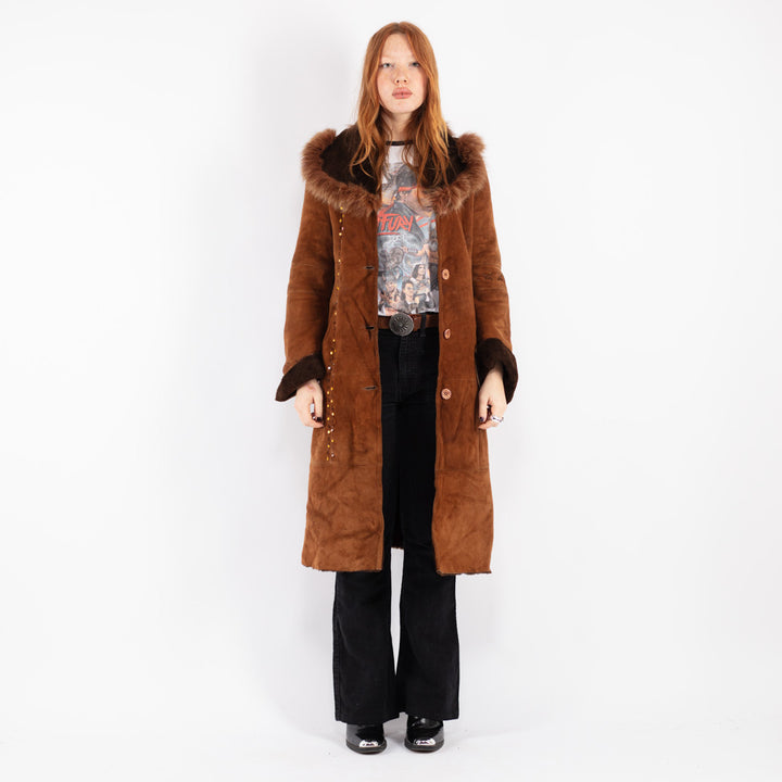 Vintage 00's Women Sheepskin Coat in Brown