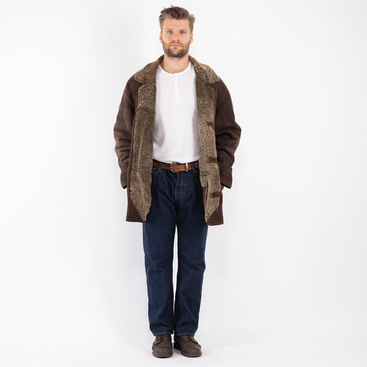 Vintage 90's Men Sheepskin Coat in Brown