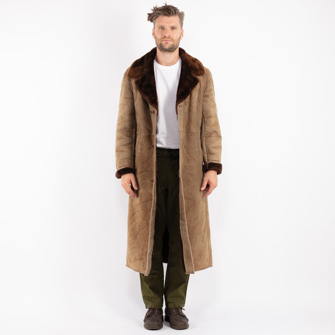 Vintage 70's Men Sheepskin Coat in Beige