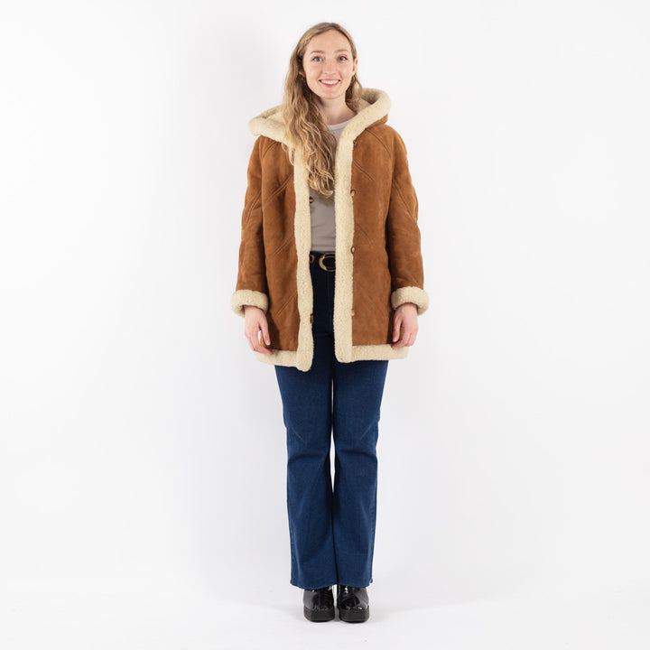 Vintage 70's Women Suede Sherpa Coat in Brown