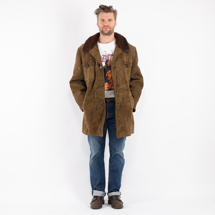 Vintage Men Sheepskin Coat in Green