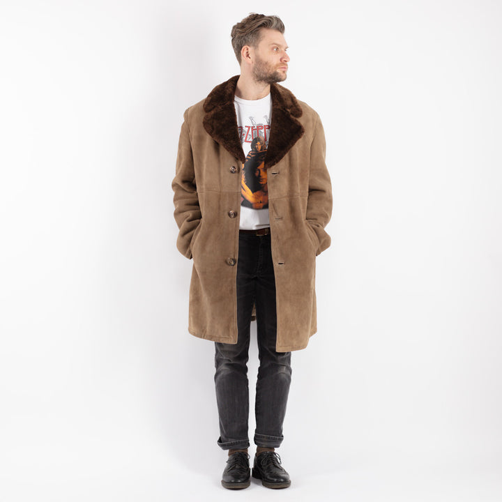 Vintage 70's Men Sheepskin Coat in Beige