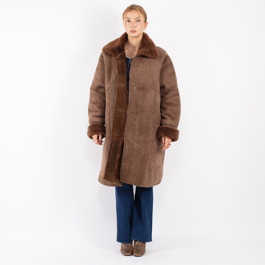 Vintage 80's Men Sheepskin Coat in Brown