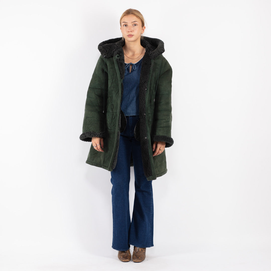 Vintage 80's Women Sheepskin Coat in Green