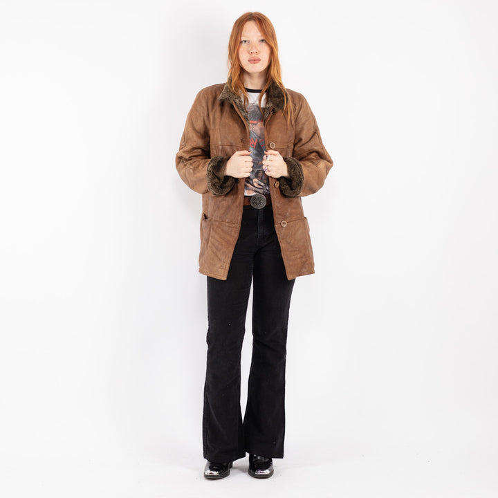 Vintage 90's Women Sheepskin Coat in Brown