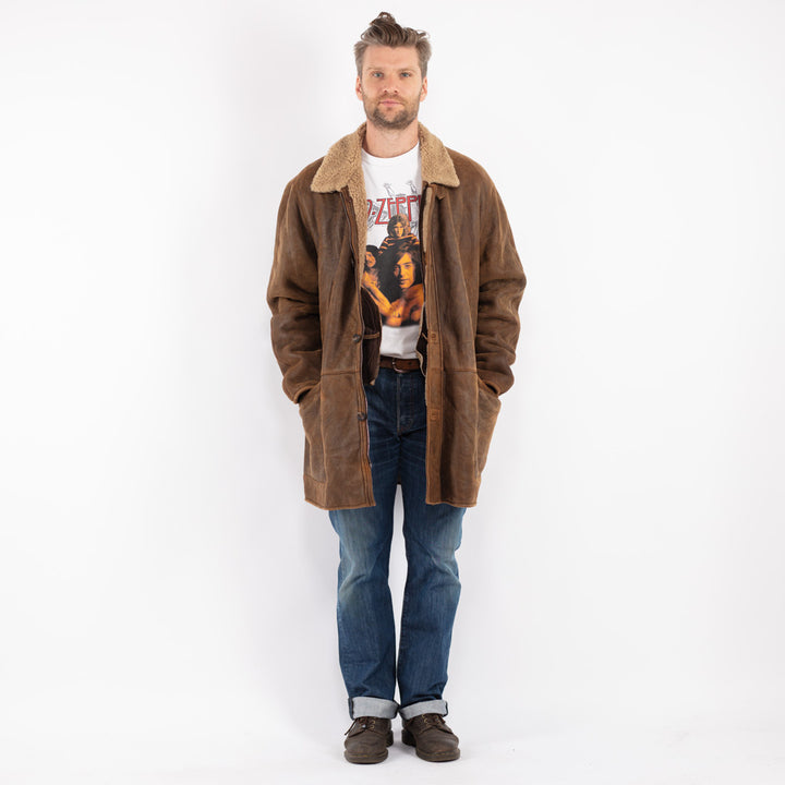 Vintage Men Sheepskin Coat in Brown