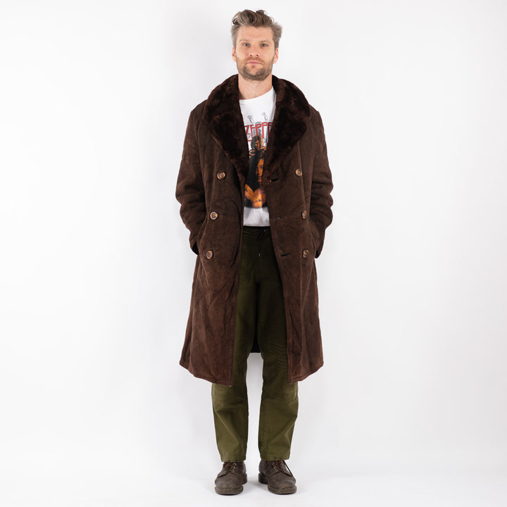 Vintage Men Sheepskin Coat in Brown