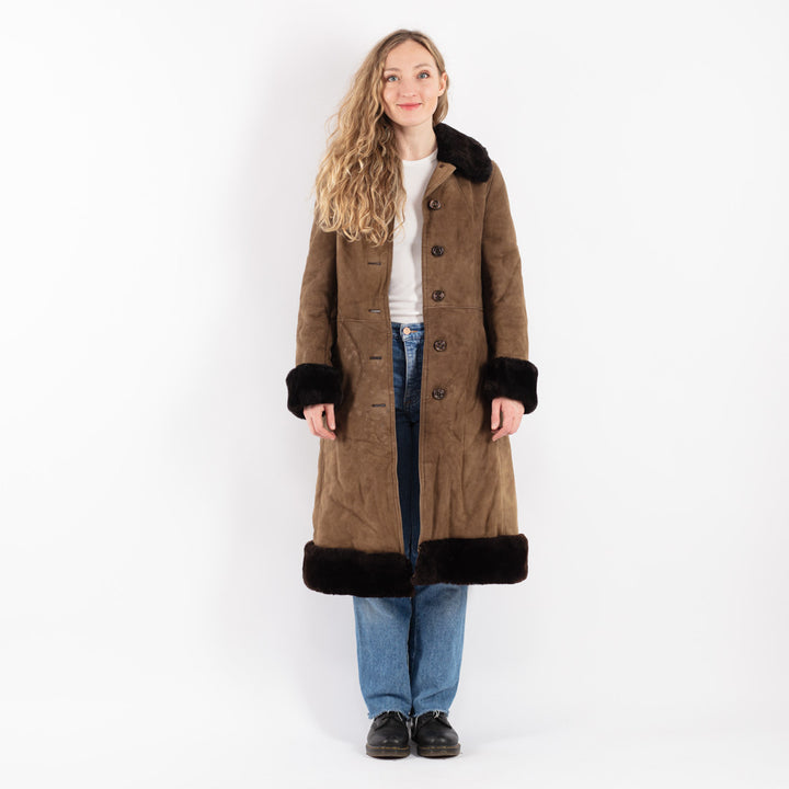 Vintage 70's Women Sheepskin Coat in Beige
